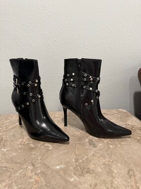 Shoe Dazzle Black Pointed-Toe Studded Ankle Boots
